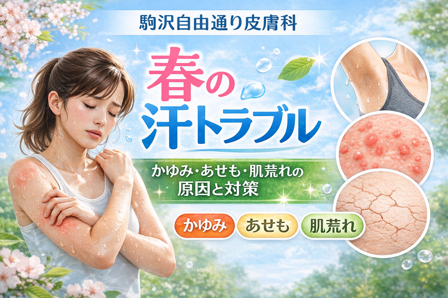 【駒沢自由通り皮膚科】春の汗トラブル｜かゆみ・あせも・肌荒れの原因と対策