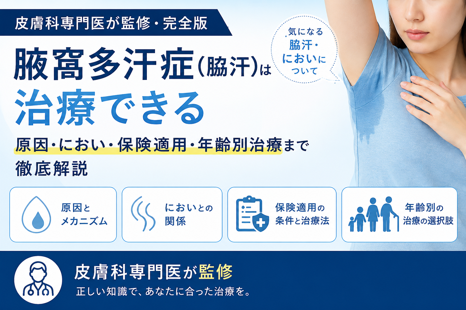 【皮膚科専門医が監修・完全版】腋窩多汗症（脇汗）は治療できる｜原因・におい・保険適用・年齢別治療まで徹底解説